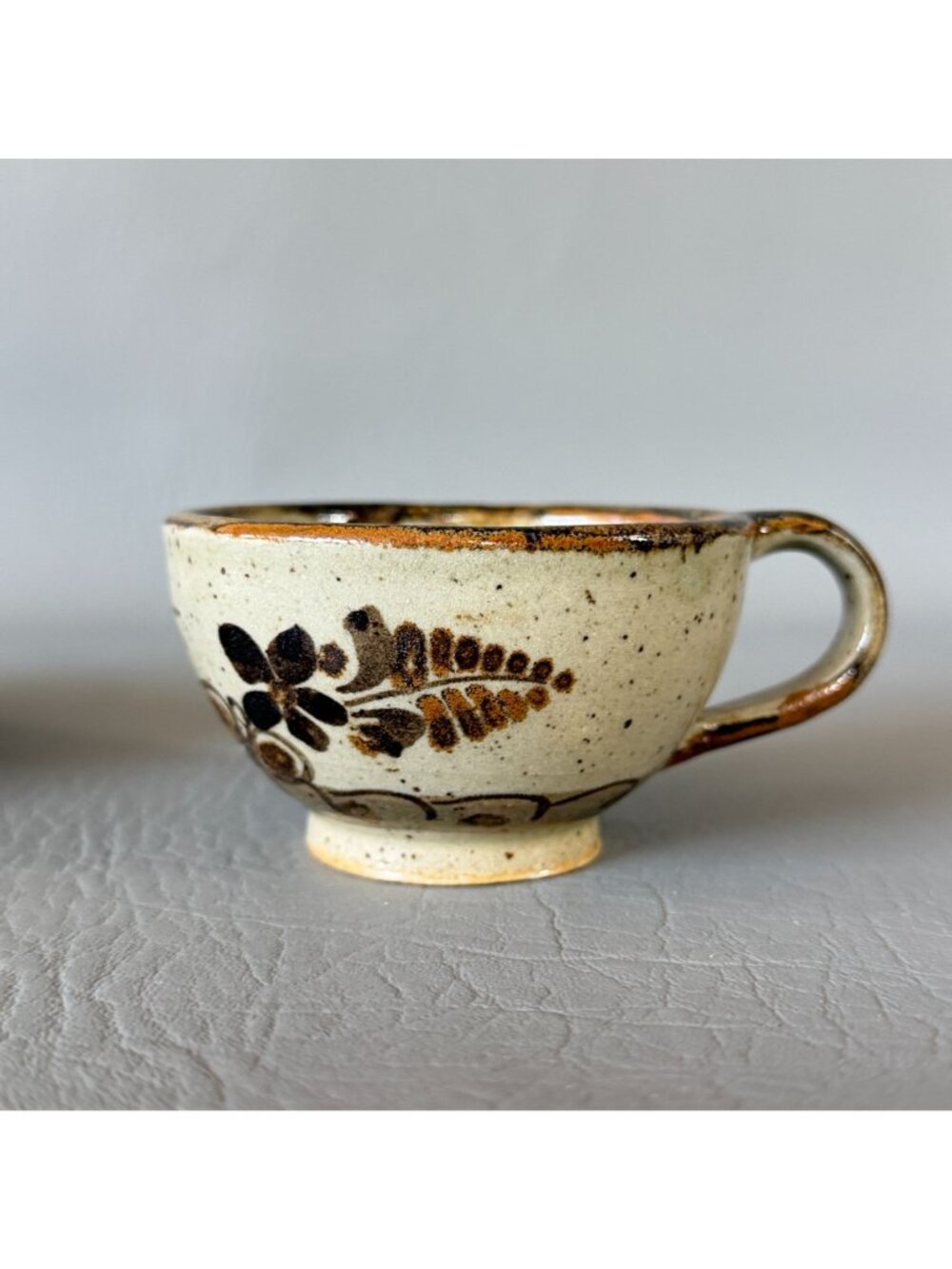 Vintage Tonala Mexico Studio Pottery Cup Saucer Set Signed S Lucas Bird 5.5" - Picture 8 of 16